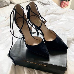 LuLu's Marie Black Suede Lace-Up Heels